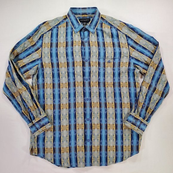 Jhane Barnes Shirt Men Medium Blue Geometric Casual Button Down Designer Vintage - Picture 1 of 16